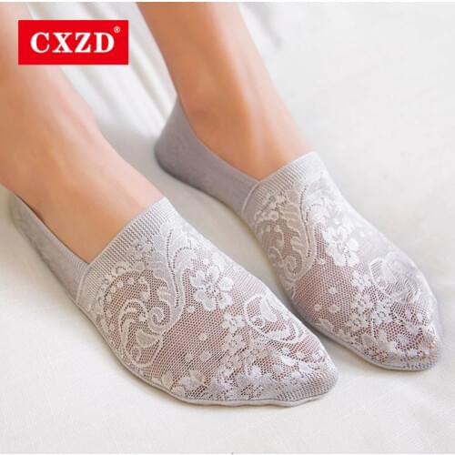 CXZD Fashion Women Girls Summer Socks Style Lace Flower Short Sock Antiskid Invisible Ankle Socks 2021 HOT
