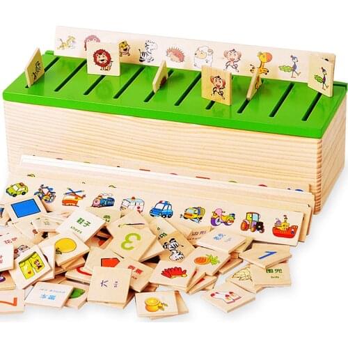 Montessori Classification Box Wooden Educational Math Toys Shape Transport Animal Digital Fruits Knowledge Toys26*16*5cm