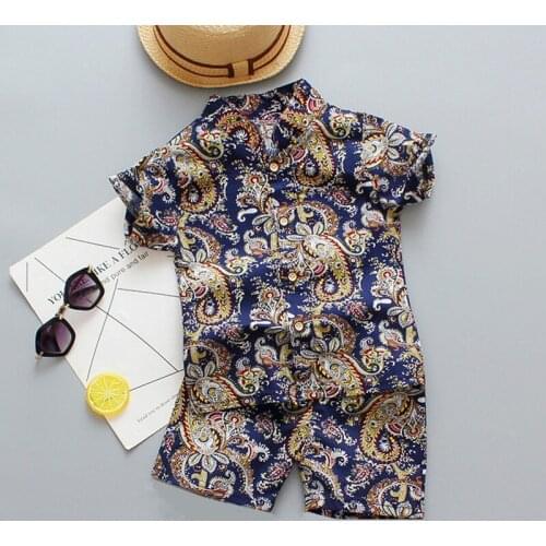 1-5Y Kids Baby Boy Clothes Summer Floral Print Short Sleeve T-Shirt+Shorts Sets 2pcs Children Clothing Boy Beach Wear Costumes