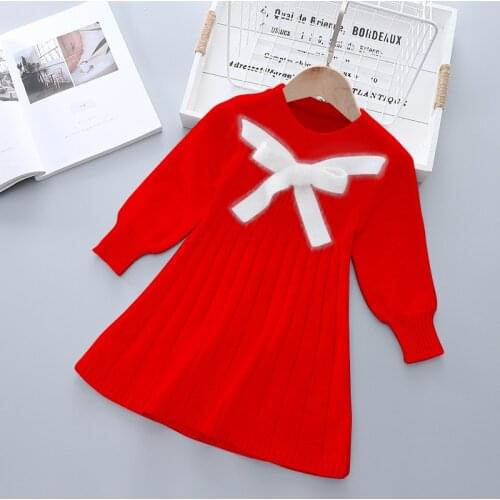2021 Childrens Clothing Girls Red Dress For Kids Clothing Sweet Princess Dress For Girls Autumn Winter Baby Girls Sweater Dress