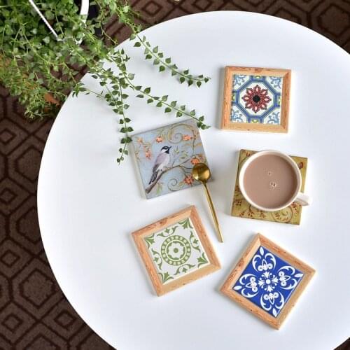 European Ceramic Retro Coffee Mug Coasters Creative Cork Wood Heat Resistant Tea Cup Pads Dining Table Mats Home Decoration