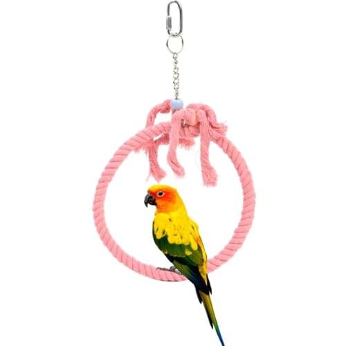 Parrot Cotton Rope Swing Hanging Standing Perches Pet Bird Chewing Climbing Ring Toy for Cage