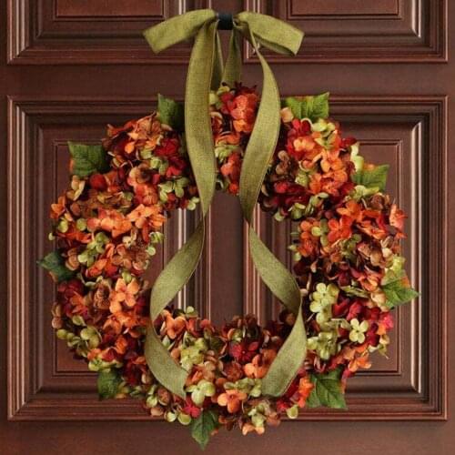 Artificial Autumn Hydrangea Wreath Home Decoration Idyllic Wall Hanging Thanksgiving Door Hanger