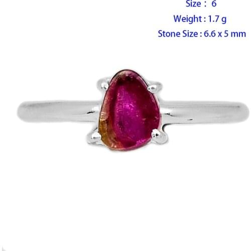 Genuine Watermelon Tourmaline Slice Ring 925 Sterling Silver