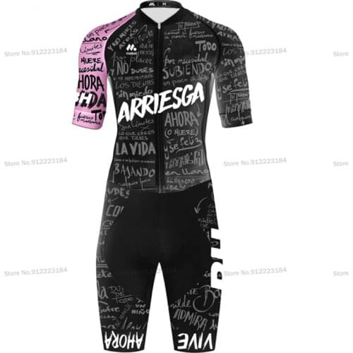 Pink&Black MAILLOT ARRIESGA Cycling set One-piece Lycra Jumpsuit Mtb Bike Jersey Set Maillot Ciclismo Hombre