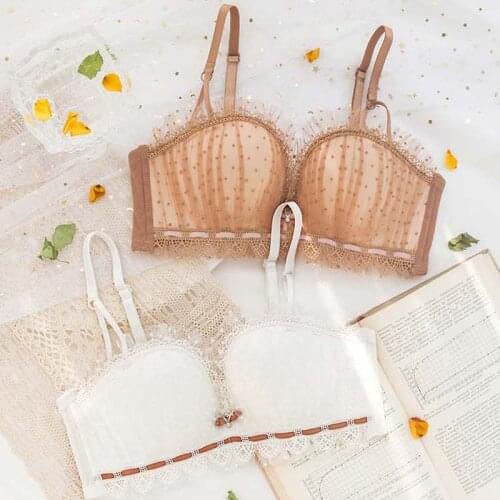 Roseheart Women Fashion Underwear Lingerie Black White Khaki Lace Mesh Straps Bralette Soft Panties Push Up Bra Sets Cup A B