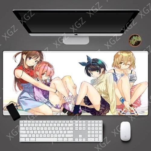 XGZ High Quality Anime Girl Sisters Large Anime Games Big Mouse Pad Black Seaming Game Office Computer Desk Mat Rubber Non-slip