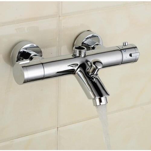 Brass bathroom thermostatic shower faucet,Copper shower faucet mixing valve, Dual handle wall mounted shower faucet