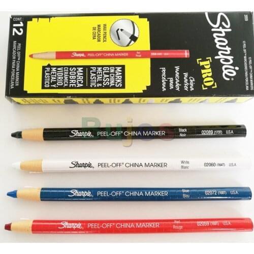 USA sanford Sharpie Black white yellow blue ceramics Peel-Off china marker Strippable crayon pen line marker design pen 12pc/lot
