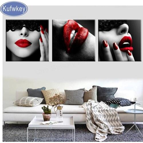 2019 5D DIY Diamond Painting 3 Pieces Sexy Lips Diamond Embroidery woman cross stitch FULL square diamond mosaic kit home decor
