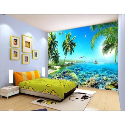 Wall paper mural 3d beach print silk wallpaper For any wall Custom size wallpapers for home walls