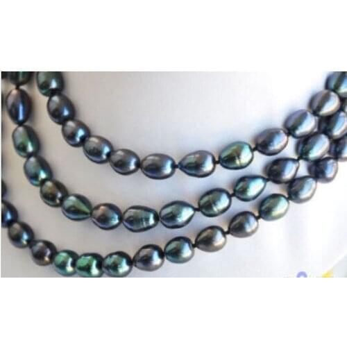 New hot 9-10mm Tahitian Black Natural Pearl Necklace 48"
