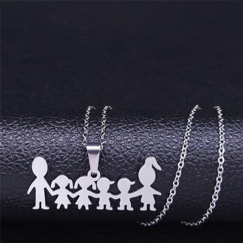 Stainless Steel Girls Boys Necklace Women Mama Kids Neckless Jewelry Accessories Silver Color Family Necklaces Jewerly N7191