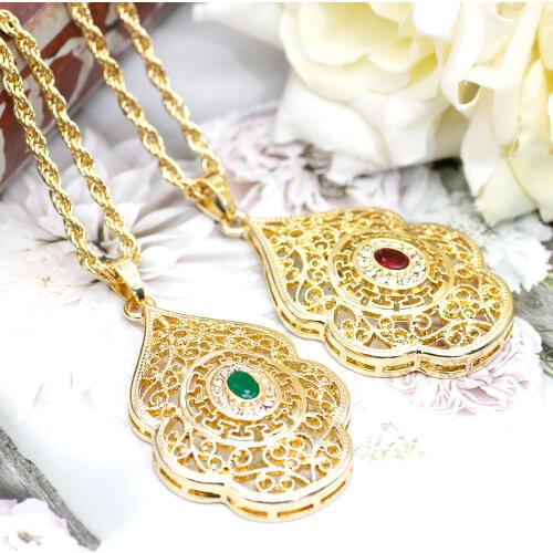 SUNSPICE-MS Morocco Caftan Pendant Necklace for Women Gold Color Ethnic Wedding Jewelry Metal Arabesque DuBai Bijoux Wholesale