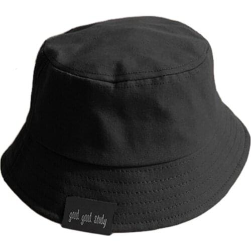 Toddler Kids Sun Protection Wide Brim Bucket Hat Harajuku Letters Label Simple Solid Color Foldable Panama Fisherman Cap