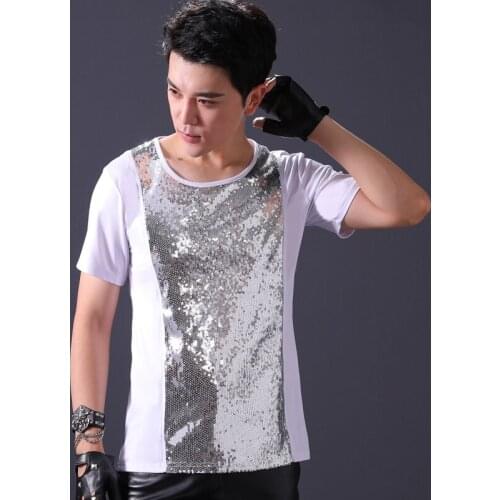 Bar Nightclub Host Costume Men Jazz Dance Performance Costume Dance Drum DJ Male Singer Personality Trend Sequin T-Shirt DWY1673
