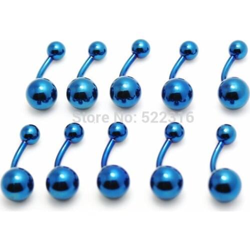 50pcs mix color lots stainless steel plain ball belly ring anodized blue color navel bar button ring body piercing jewelry