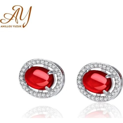 Anillos Yuzuk Natural Red Green Gemstone Stud Earrings For Women Engagement 925 Sterling Silver Earrings Fine Jewelry Wholesale