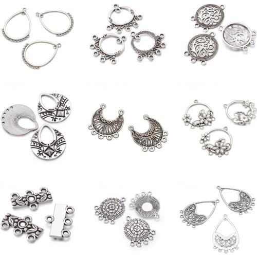 20pcs Antique Silver Color Tibetan Style Earring Component Connector for Jewelry Making DIY