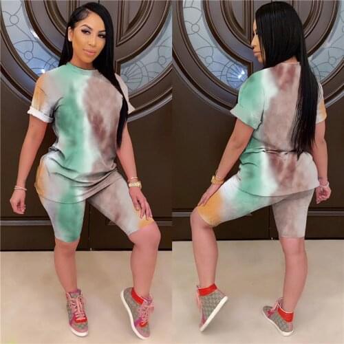 Womens printed home clothes tie-dye sports two-piece suit summer clothing ladies 2-piece suit Top Short Pants