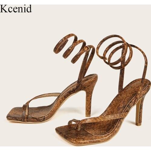 Kcenid Runway style new summer women sandals twining ankle split toe gladiator sandals serspentine sexy high heels ladies shoes