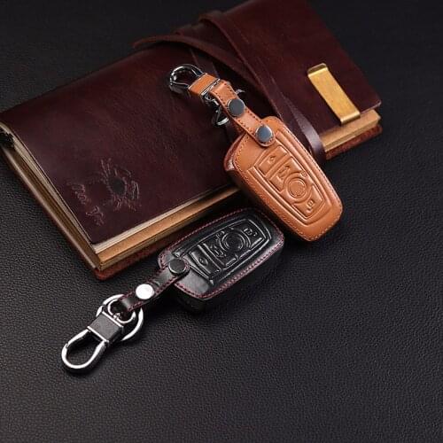 Hot sale 100% Leather Key Ring Key Holder For BMW M1 M2 M3 F10 F20 F30 X1 X6 X5 E90 3 5 7 Leather Wallet Car Key Case 3 buttons