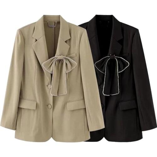 Green Blazer Women Spring Autumn 2021 Fashion Bow Design Leisure Loose Single Breasted Long Sleeve Female Suit Jacket M175