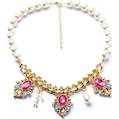 2015 women pendant necklace for women fashion pearl geometric flower chains choker necklace jewelry statement geometic flower