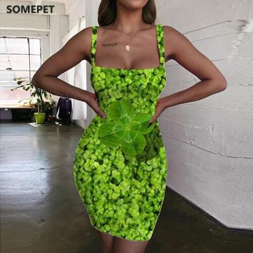 SOMEPET Leaves Dress Women Green Vestido Sexy Plants 3d Print Harajuku Halter Sleeveless Womens Clothing Summer New Beach Femme