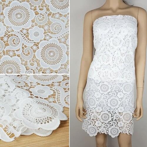 2yds White Flowers Embroidery 2018 High Quality Nigerian Wedding African Lace Fabrics Guipure Cord Lace Fabric For Party Dresses