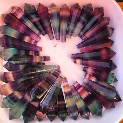 3-5cm Natural Crystal Rainbow Fluorite single point hexagonal prism Pendant Stripe crystal fluorite health energy stone