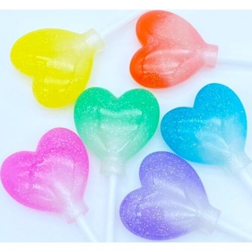 6Pcs Cute Simulation Heart-Shaped Lollipop Resin Cabochons Scrapbooking DIY Jewelry Craft Decoration Accessorie L71
