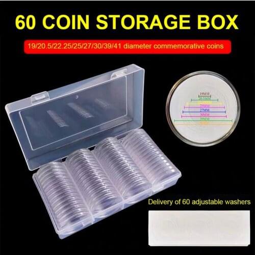 60Pcs/Set Durable Transparent Storage Cases Round Protector Organizers Acrylic Coin Holders Round for Daily Life