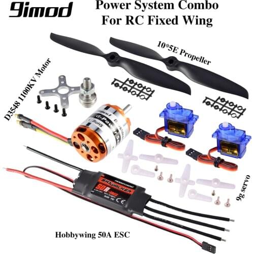 9imod D3548 1100KV Brushless Motor Hobbywing 50A ESC 9G Micro Servo 10*5E Prop Power System Combo Set for RC Fixed Wing