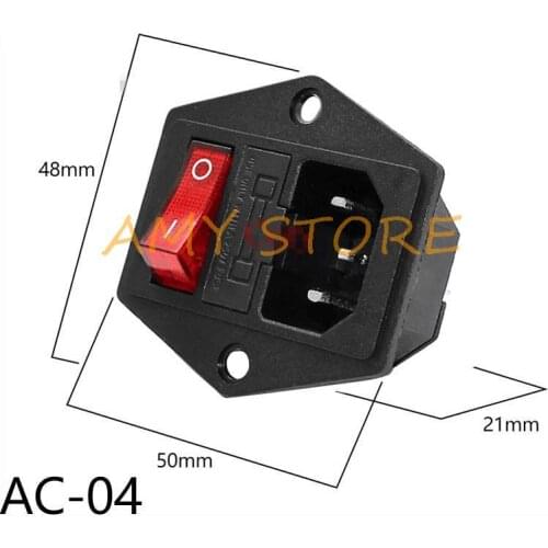 AC-04 New Integral 3Pin Electrical AC Power Socket IEC320 C14 Rocker Switch Fuse Holder Socket Panle Screw Mounted