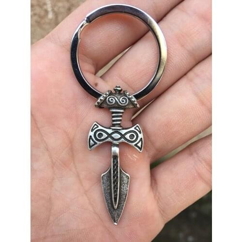 Antique Silver Viking Sword Amulet of Talos Handmade Keychain
