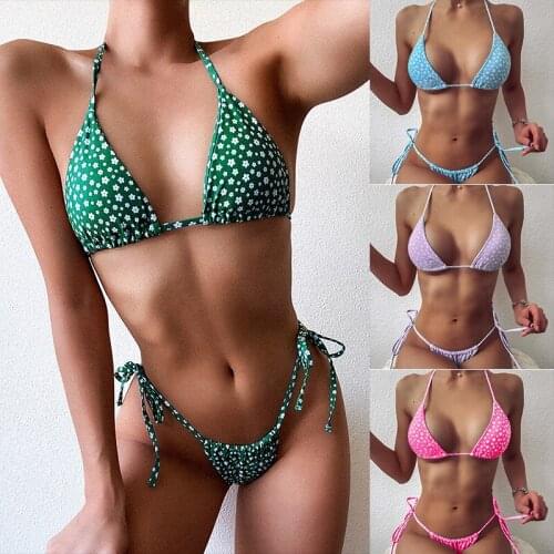 Floral print bikinis 2021 new swimwear women Triangle Thong swimsuit beach bathing suit femme biquini sexy brazilian bikini set