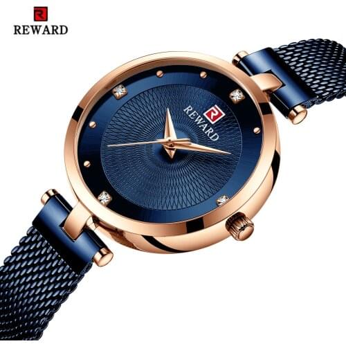 Hot Sale REWARD Luxury Women Watches Diamond Fashion Blue Womens Watches Stainless Steel Waterproof Ladies Watch Reloj Mujer