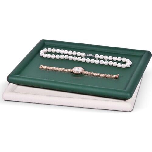 Blank Pu Jewelry DisplayTray Green Beige Color Leather Watch Necklace Holder Show Case Ring Earring Organizer