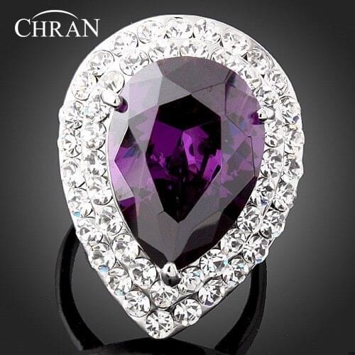 Chran Promised Lovely Heart Crystal Rings Jewelry Elegant Cubic Zirconia Engagement Wedding Rings for Women