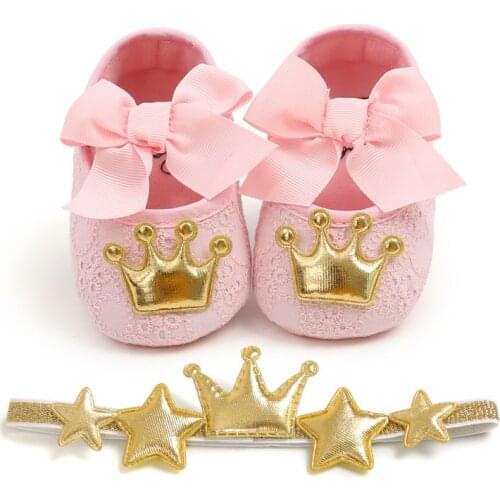 Crown Hairband Baby Princess Prewalker Girls Shoes Autumn Toddler First walkers Girls Crib Shoes