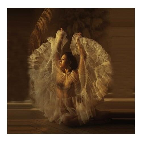 2021 Designer Pleated Tulle Maternity Top For Photo Shoot Extra Puffy Sleeves Sexy Sheer See Through Bridal Pregnancy Top