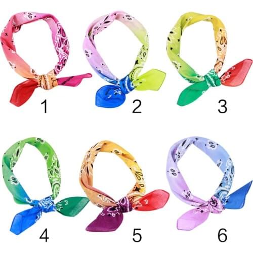 Rainbow Gradient Color Double Paisley Floral Print Unisex Cotton Pocket Square Scarf Headband Bandana Hip-Hop Wristband Neck Tie
