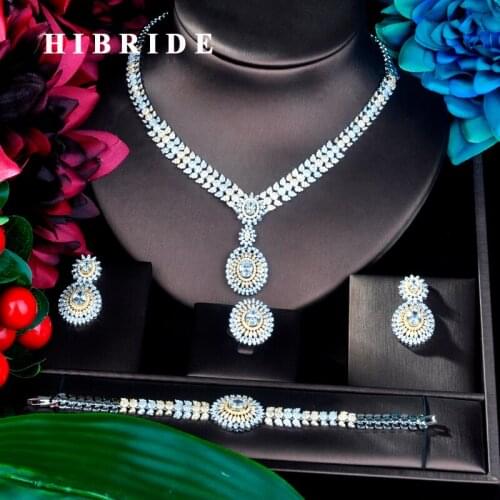 HIBRIDE TrendyWomen Jewelry Round Shape CZ Earrings Necklace Earring Women Bridal Jewelry Set For Party Gits N-893
