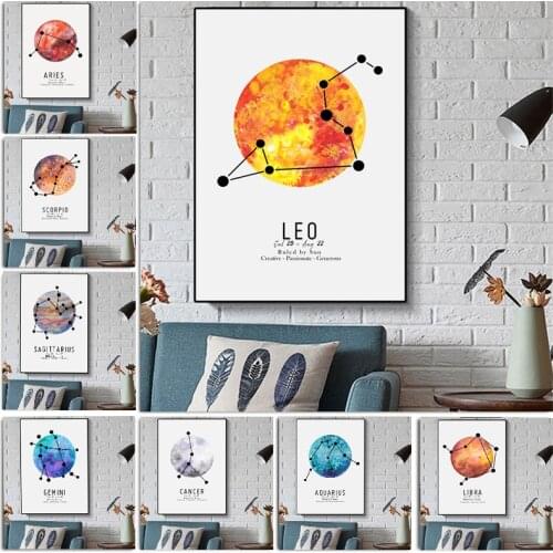 Canvas Painting Twelve Constellations Planet Wall Art Minimalist Poster Print Wall Picture for Living Room Home Decor Cuadros