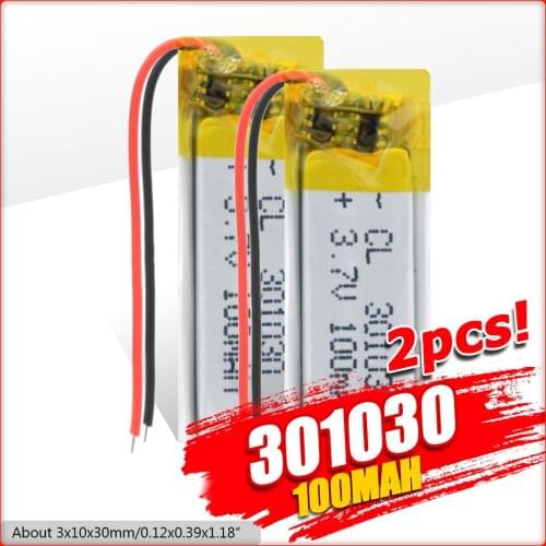 3.7V 301030 100mah Lithium Li Ion Polymer Lipo Rechargeable Battery For Bluetooth Headset Recording Pen Smart Bracelet 1/2/4Pcs