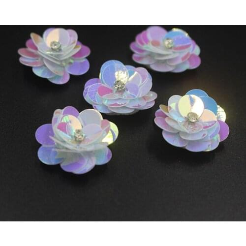 Small blue sequins flowers patches beads patches sew on beading applique clothes DIY sweater shoes bags patches