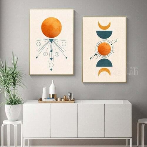 Minimalist Wall Art With Line Drawing On Canvas Orange Home Decor