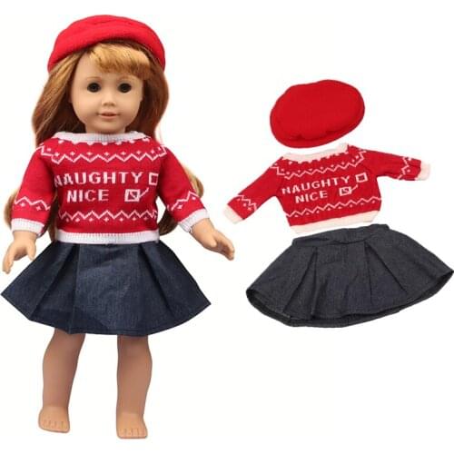 Fashion New Girl Doll Clothes Sweater Snow Pattern Hat Red Wool Set For 1/3 Bdj Our Generation Toys Reborn Dolls For Birthday