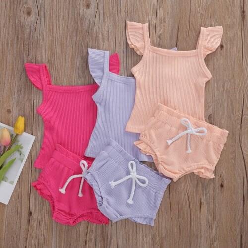2Pcs Fashion Summer Newborn Baby Girls Boys Clothes Cotton Casual Sleeveless Tops T-shirt+Shorts Toddler Infant Outfit Set